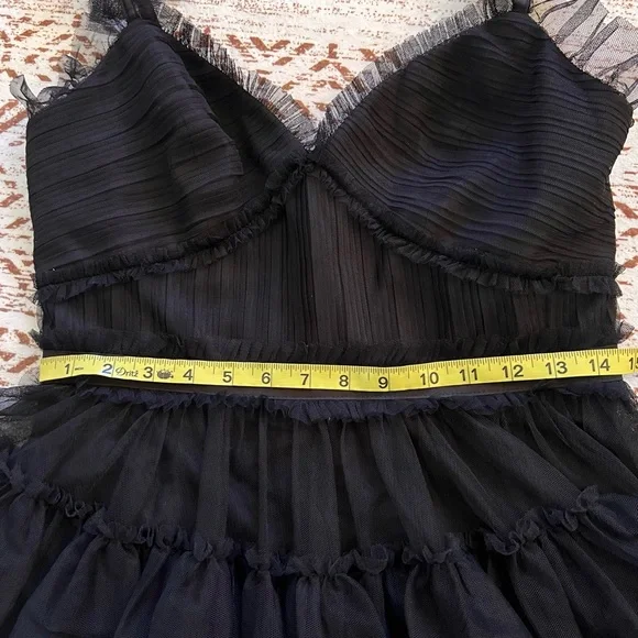 Betsy & Adam Black Ruffled Prom Dress